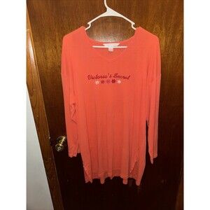 VTG Victoria Secrets Orange Coral Long Sleeve Night Gown Size Medium